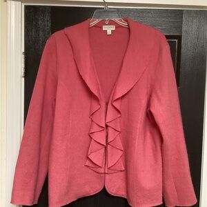 Charter CLUB Women's Pink Ruffled Sweater, size 2X, 100% wool, hook front 179